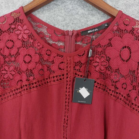 Miusol Dress Womens XL Red Lace Fit And Flare Short Sleeve Elegant Cocktail - Picture 3 of 10